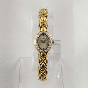 Carvelle by Bulova Gold Tone Women's Watch, Jeweled Oval Dial, Linked Bracelet Strap