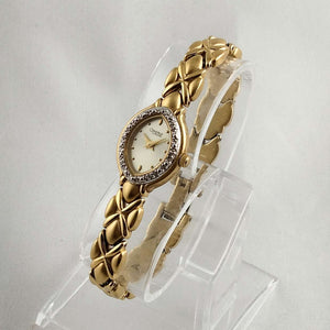 Carvelle by Bulova Gold Tone Women's Watch, Jeweled Oval Dial, Linked Bracelet Strap