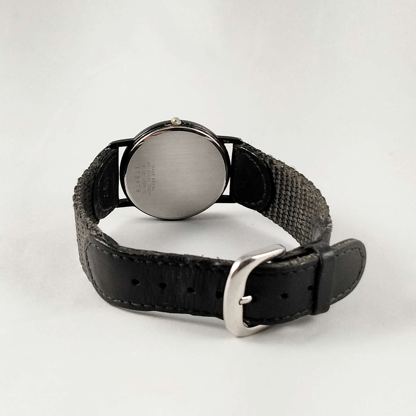 Seiko Watch Black Dial Leather and Fabric Strap I Like Mikes Mid Century Modern