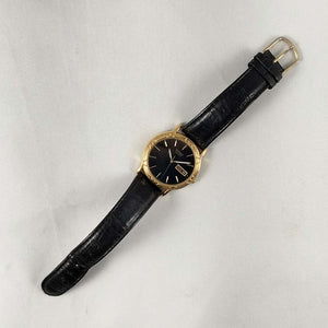 Seiko Oversized Watch, Gold Tone Details, Black Leather Strap