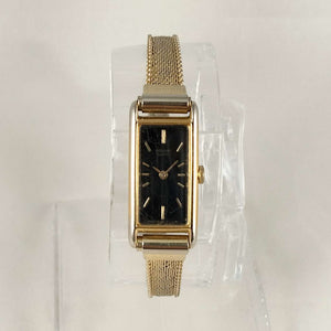 Seiko Quartz Petite Watch, Black Rectangular Dial, Mesh Strap