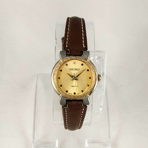 Seiko Sonic Quartz Watch, Textured Bezel Detail, Brown Leather Strap