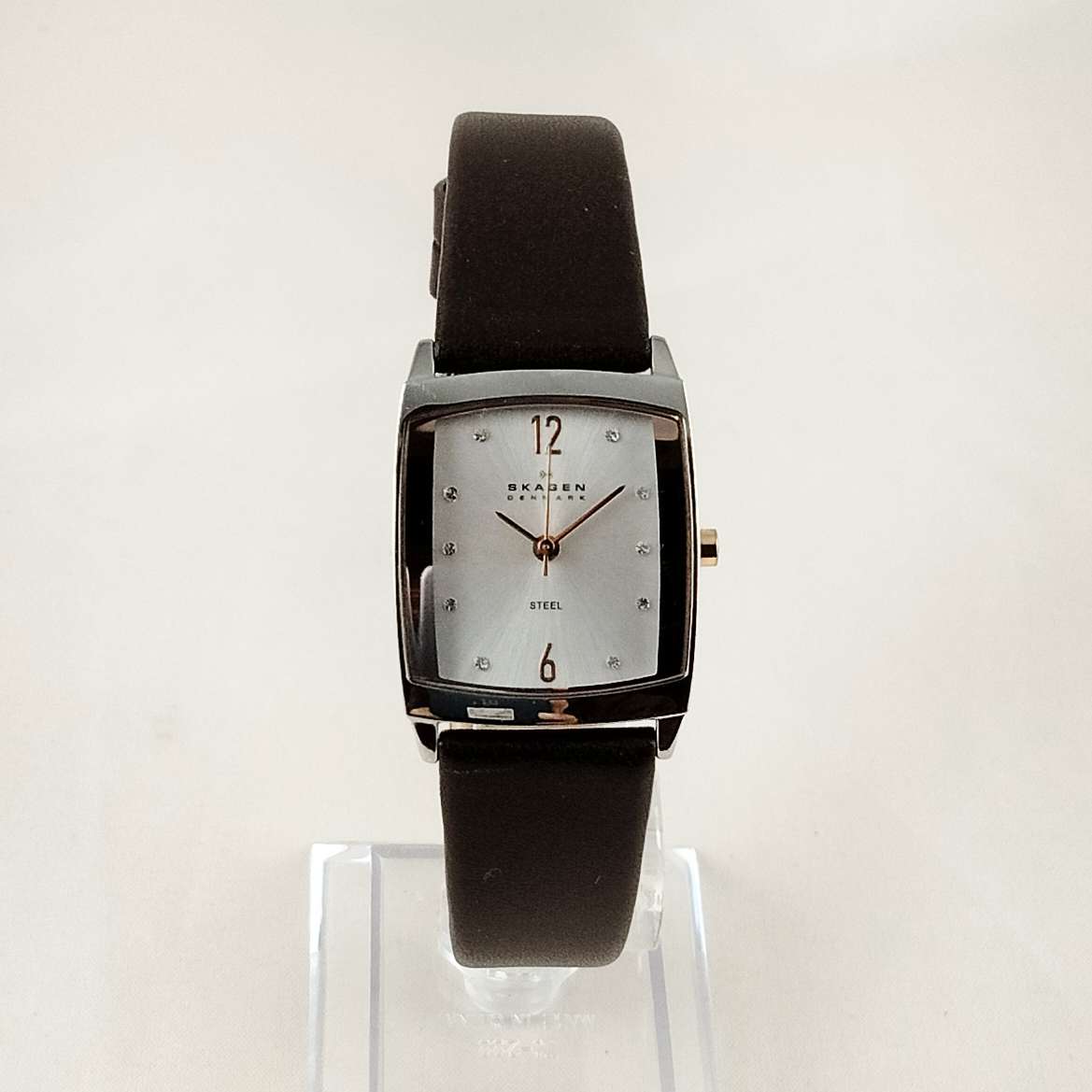 Skagen Watch, Rectangular Dial, Dark Brown Leather Strap