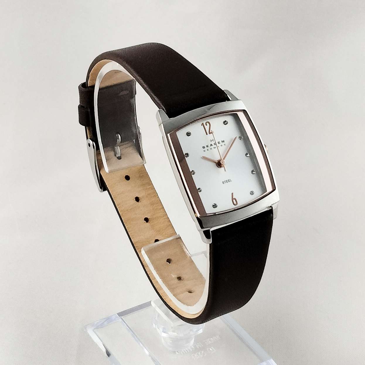 Skagen Watch, Rectangular Dial, Dark Brown Leather Strap