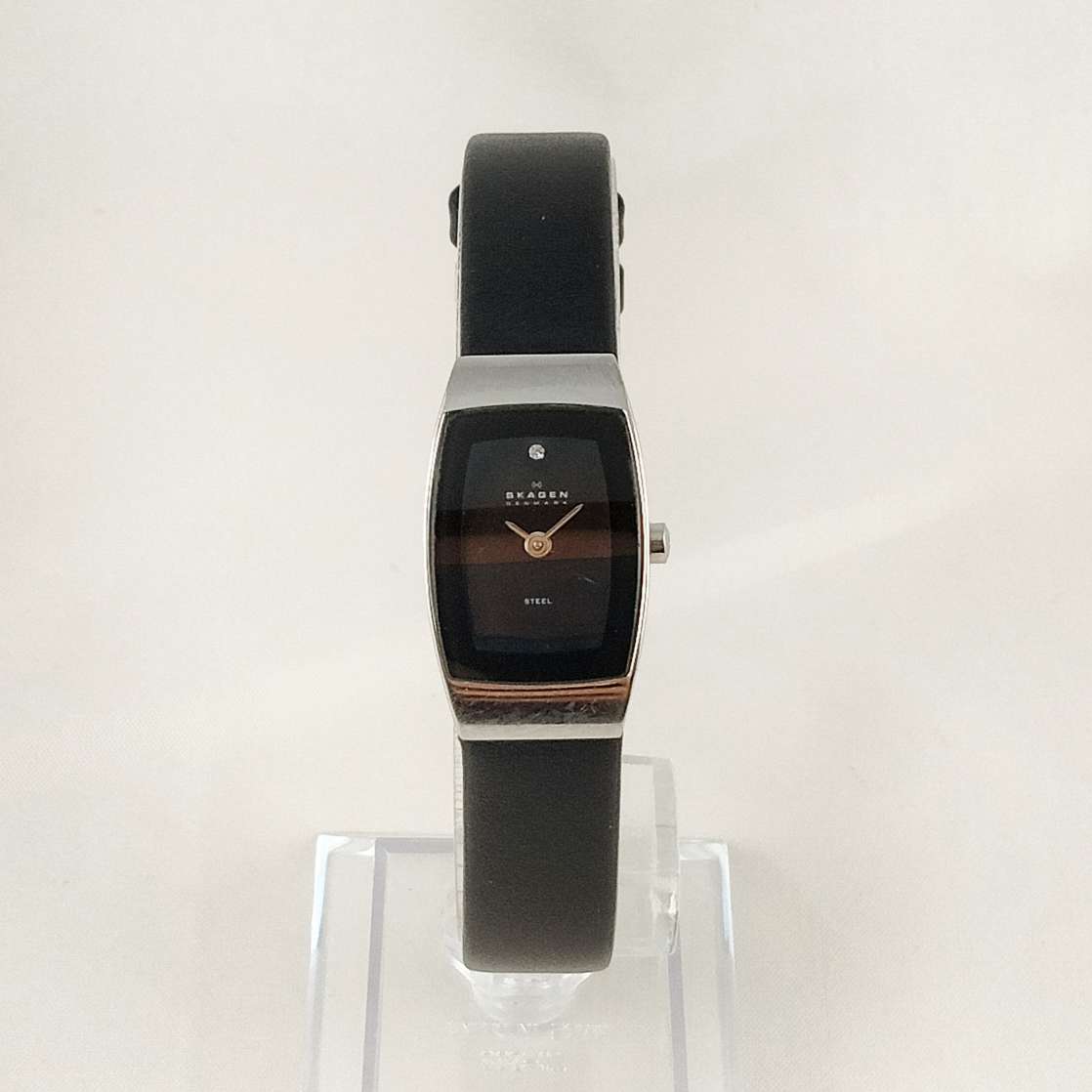 Skagen Petite Watch, Black Dial, Black Leather Strap