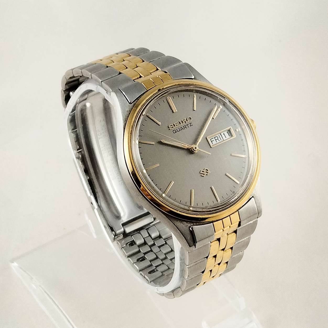 Seiko Watch, Gray Dial, Gold Tone Details, Bracelet Strap