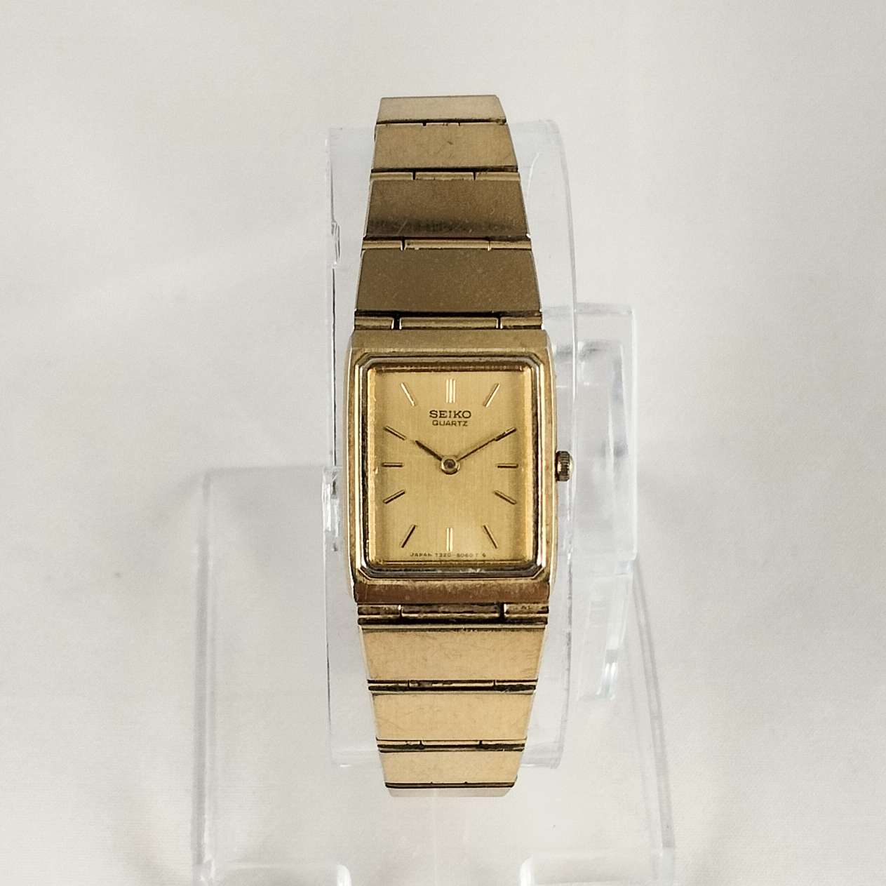 Seiko Watch, Gold Tone, Rectangular Dial, Flat Link Strap