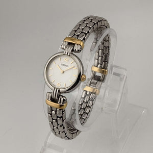 Seiko Petite Silver Tone Watch with Gold Details, White Dial, Bracelet Strap
