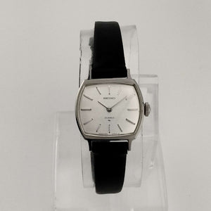 Seiko Unisex Watch, Silver Tone Details, Rounded Square Dial , Black Leather Strap