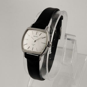 Seiko Unisex Watch, Silver Tone Details, Rounded Square Dial , Black Leather Strap
