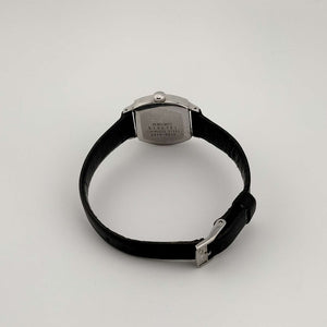 Seiko Unisex Watch, Silver Tone Details, Rounded Square Dial , Black Leather Strap