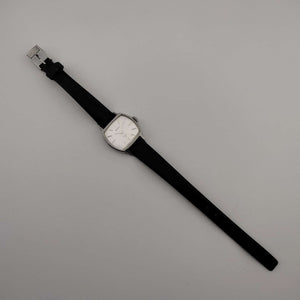 Seiko Unisex Watch, Silver Tone Details, Rounded Square Dial , Black Leather Strap
