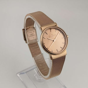 Skagen Women Rose Gold Tone Watch, Jewel Hour Markers, Adjustable Mesh Strap