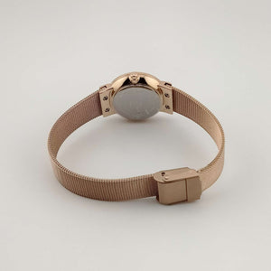 Skagen Women Rose Gold Tone Watch, Jewel Hour Markers, Adjustable Mesh Strap