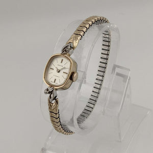 Croton Petite Watch, Gold Tone, Oval Dial, Bezel Leaf Detail, Stretch Strap