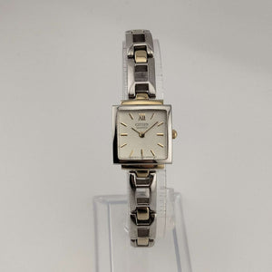 Citizen Quartz Silver Tone Watch, Gold Tone Details, Square Dial, Link Strap