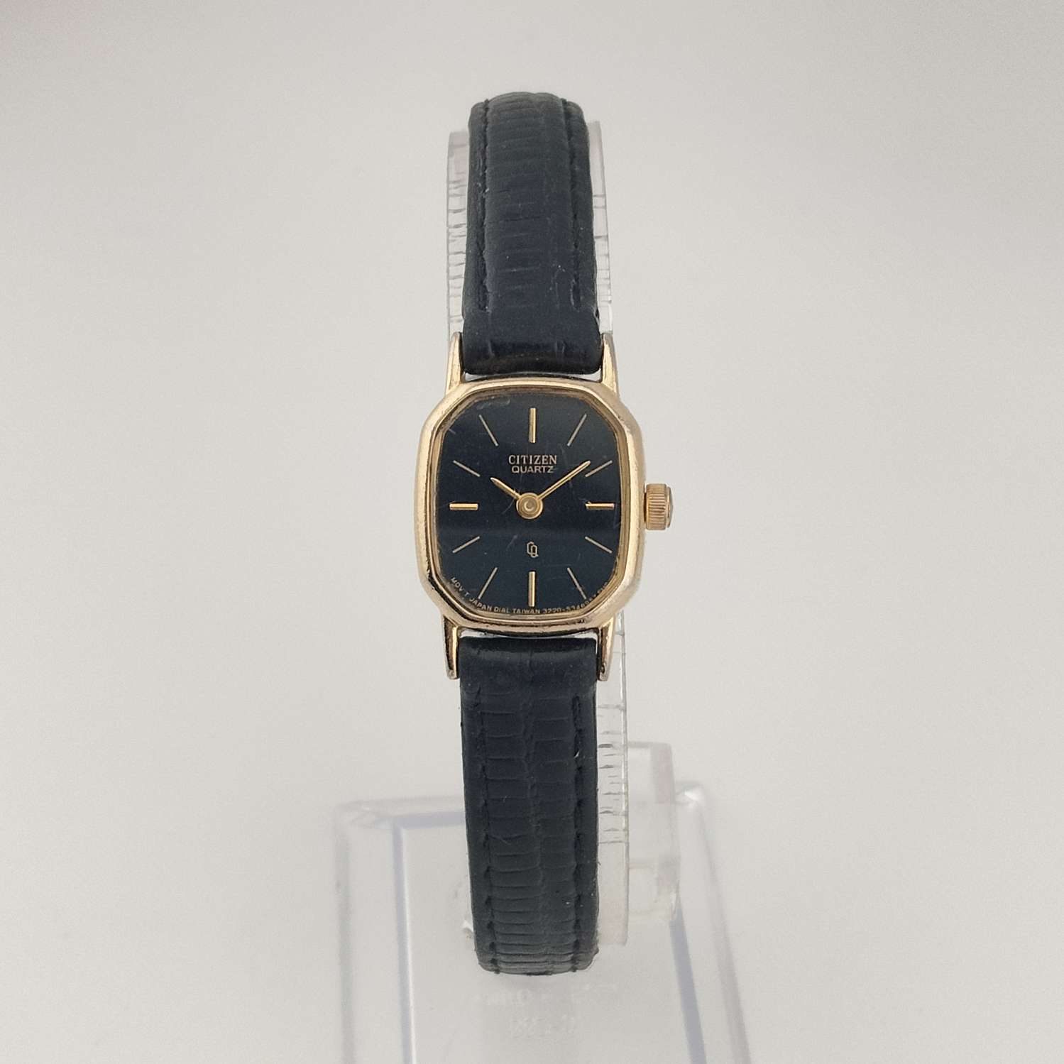 Citizen Unisex Gold Tone Watch, Black Oval Dial, Leather Strap