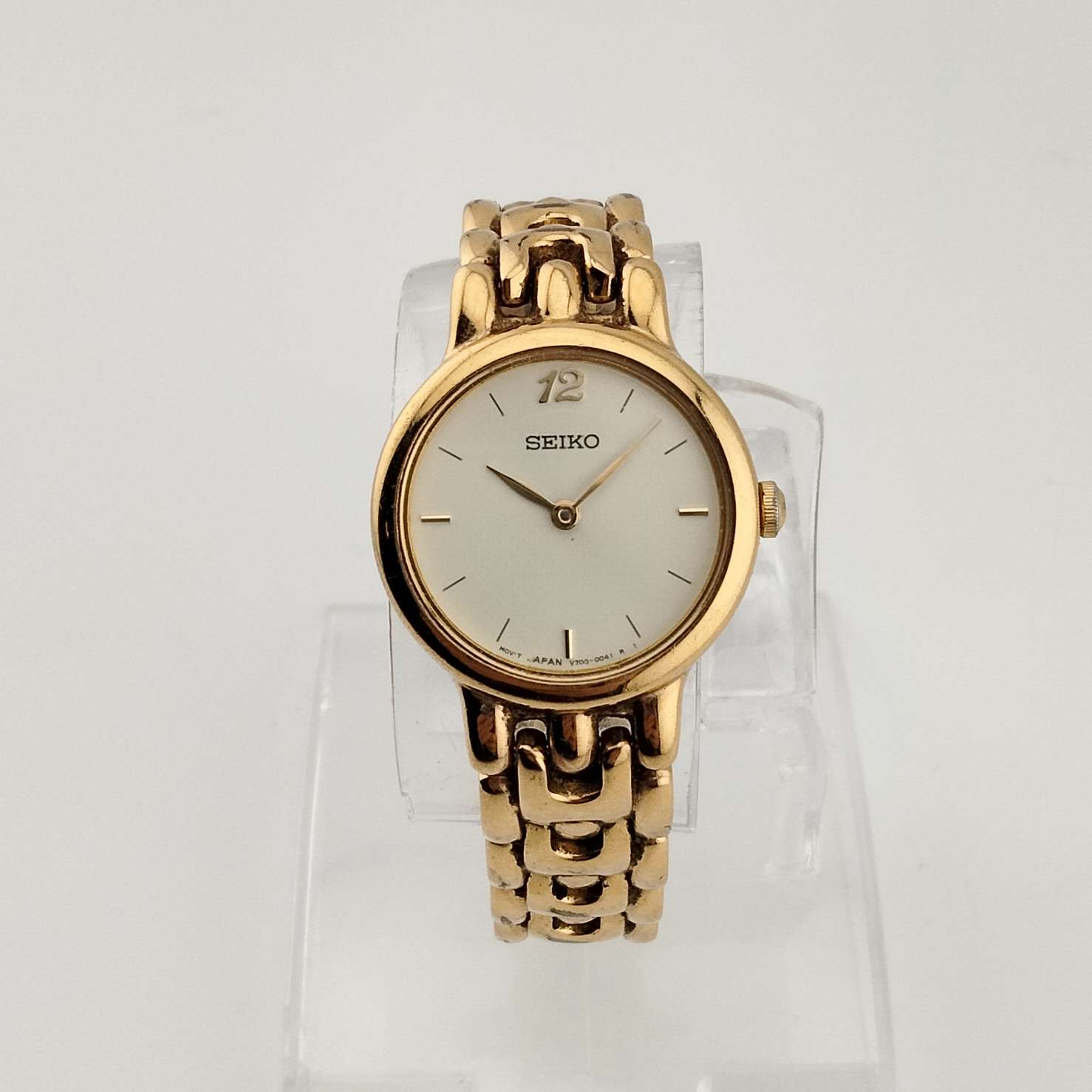 Seiko Women's Round Gold Tone Watch, Circular Silver Tone Dial, Bracelet Strap