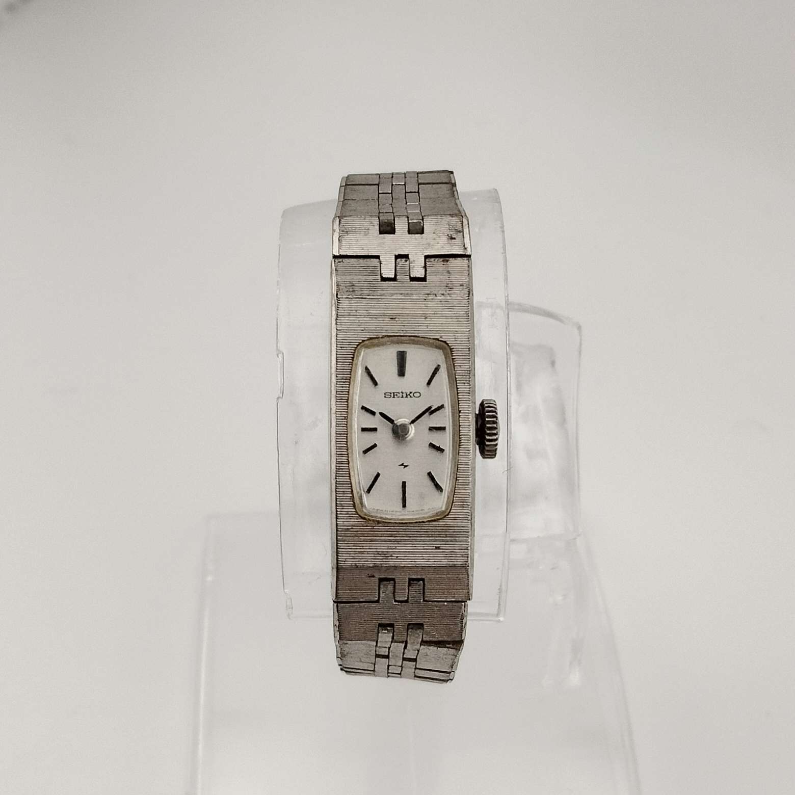 Seiko Quartz Petite Watch, Silver Tone, Elongated Rectangular Dial, Bracelet Strap
