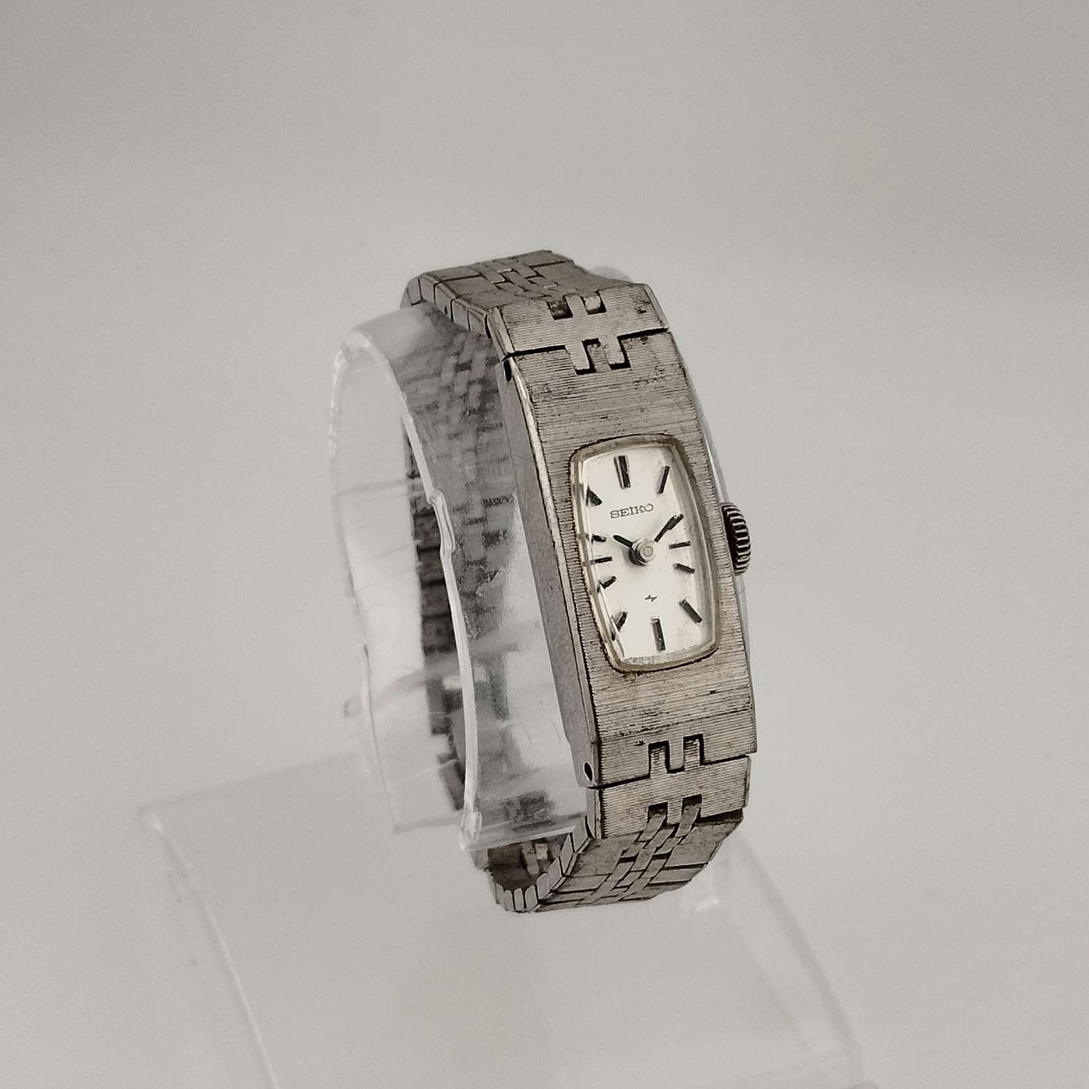 Seiko Quartz Petite Watch, Silver Tone, Elongated Rectangular Dial, Bracelet Strap