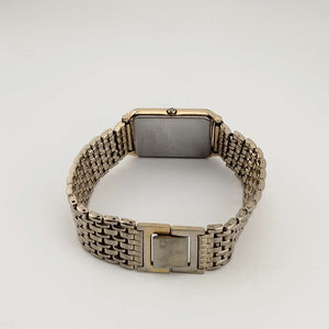 Seiko Men's Gold Tone Watch, Rectangular Black Dial, Jewel Detail, Bracelet Strap