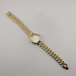Seiko Round Gold Tone Watch, White Circular Dial, Roman Numerals, Bracelet Strap
