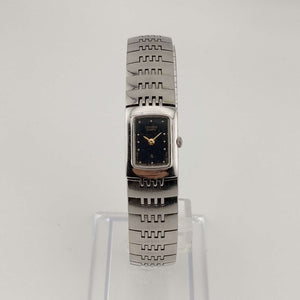 Citizen Unisex Silver Tone Watch, Black Rectangular Dial, Link Strap