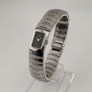Citizen Unisex Silver Tone Watch, Black Rectangular Dial, Link Strap