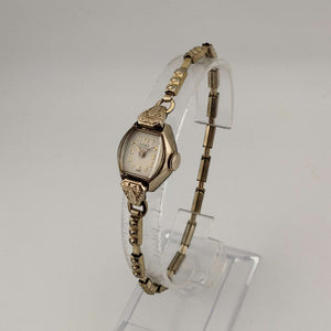 Fewa Petite Gold Tone Watch, Unique Square Dial with Rounded Sides, Stretch Strap