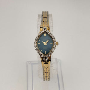 Armitron Women's Silver Gold Watch, Blue Oval Dial, Bracelet Strap