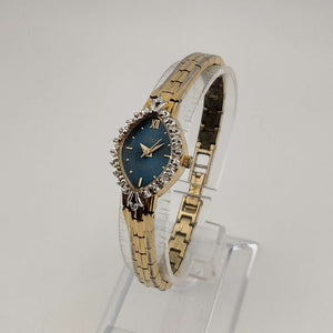 Armitron Women's Silver Gold Watch, Blue Oval Dial, Bracelet Strap