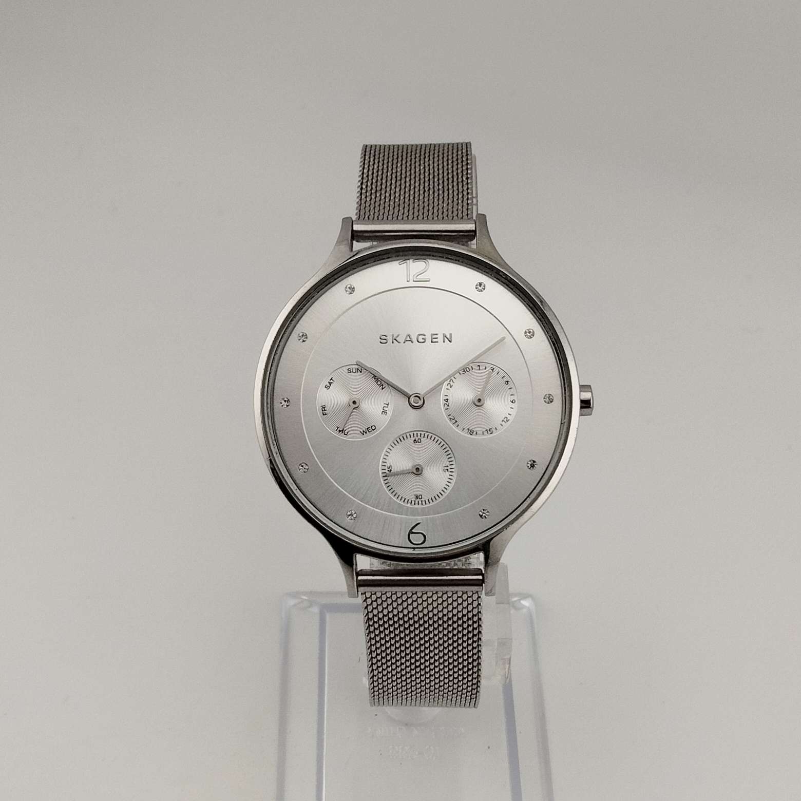 Skagen Unisex Silver Tone Watch, Round Chronograph Dial, Adjustable Mesh Strap