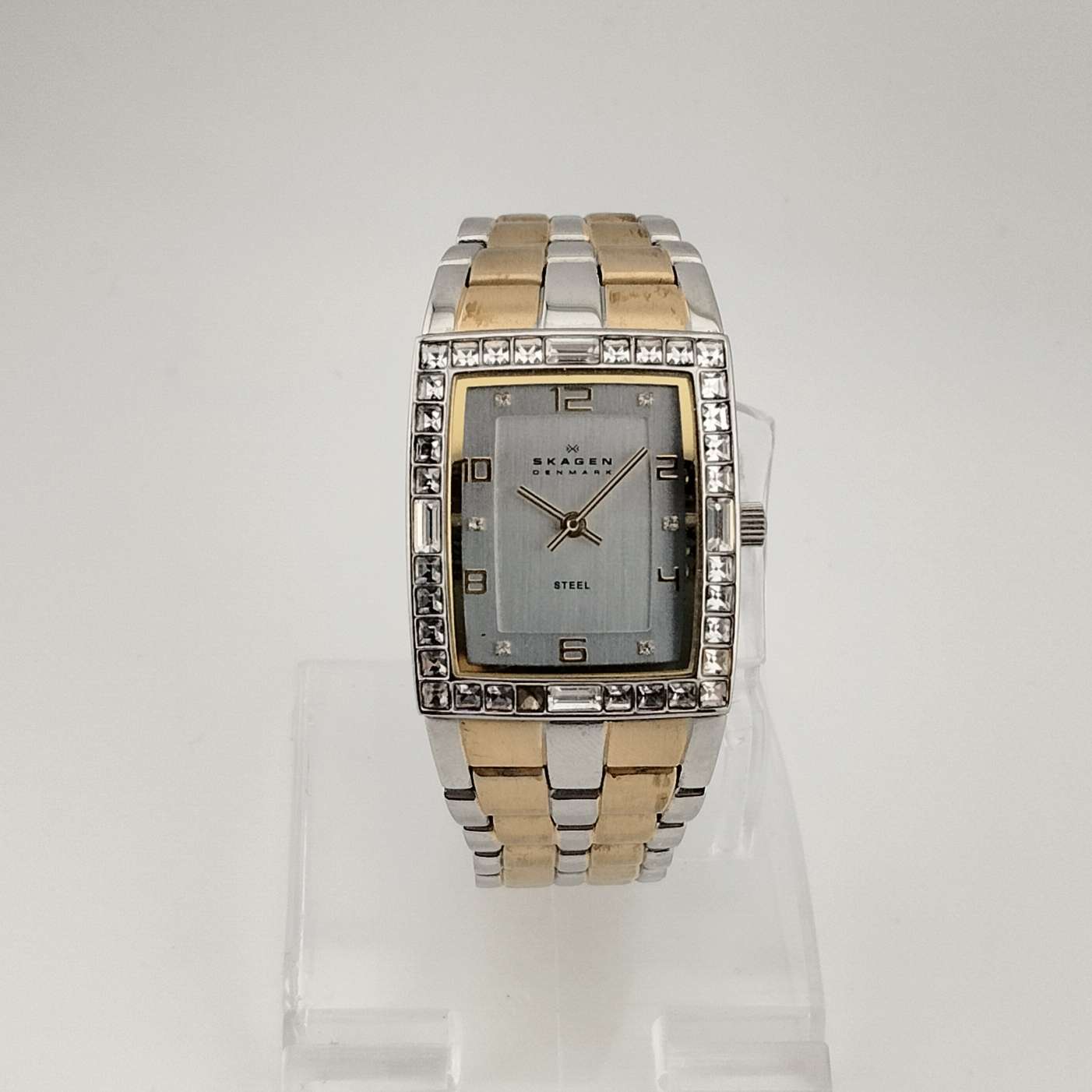 Skagen Women's Silver and Gold Tone Watch, Rectangular Dial, Bracelet Strap