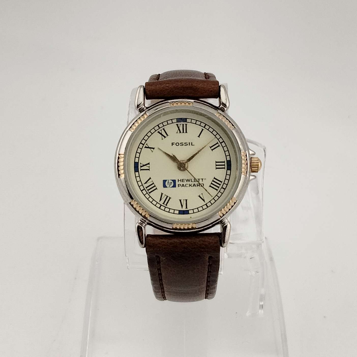 Fossil Women's Mixed Metal Watch, Round Yellow Dial, Genuine Brown Leather Strap