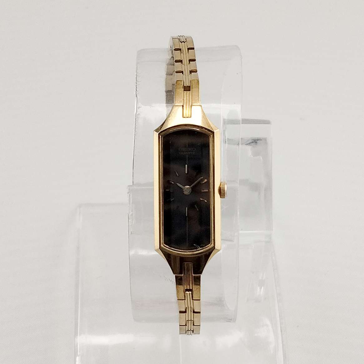 Seiko Quartz Petite Watch, Gold Tone, Elongated Rectangular Dial, Bracelet Strap