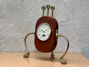 Fanciful Wood Brass Mantel Clock Signed 1992