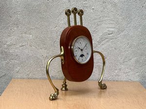 Fanciful Wood Brass Mantel Clock Signed 1992