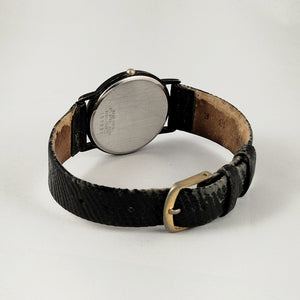 Seiko Unisex Watch, Black Dial, Genuine Black Leather Strap