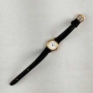 Seiko Women's Watch, Gold Tone Bezel, Genuine Black Leather Strap