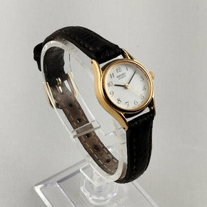 Seiko Women's Watch, Gold Tone Bezel, Genuine Black Leather Strap