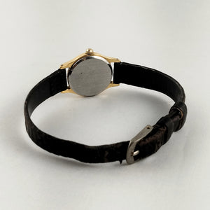 Seiko Women's Watch, Gold Tone Dial, Genuine Black Leather Textured Strap