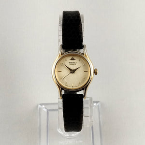 Seiko Women's Watch, Gold Tone Dial, Genuine Black Leather Textured Strap