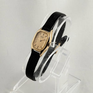 Seiko Women's Watch, Gold Tone Details, Genuine Black Leather Textured Strap