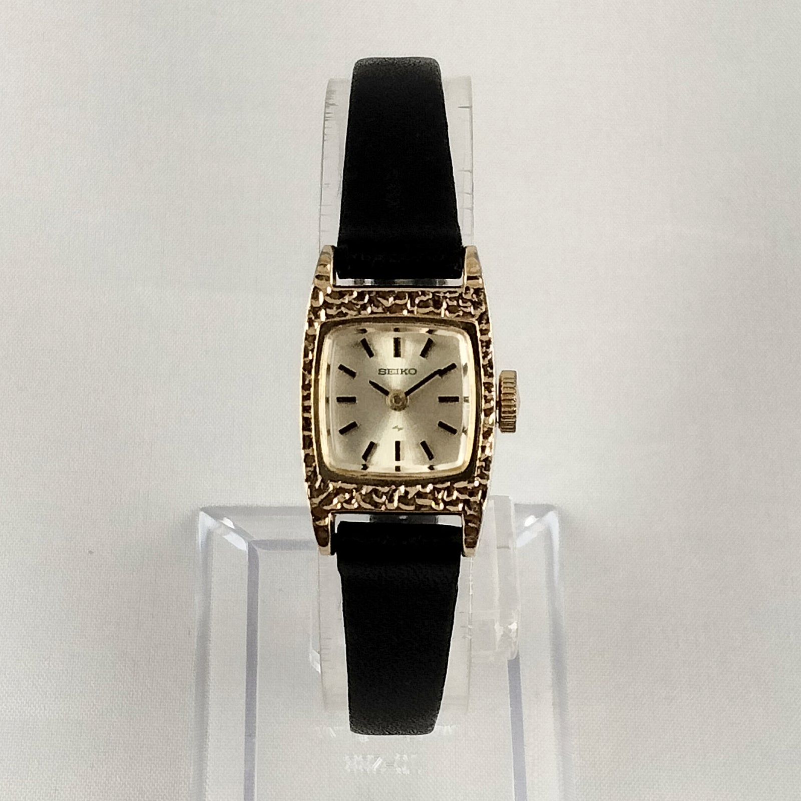 Seiko Women's Petite Watch, Raised Crystal, Thin Genuine Black Leather Strap