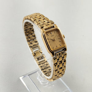 Seiko Women's All Gold Tone Watch, Rectangular Dial, Bracelet Strap