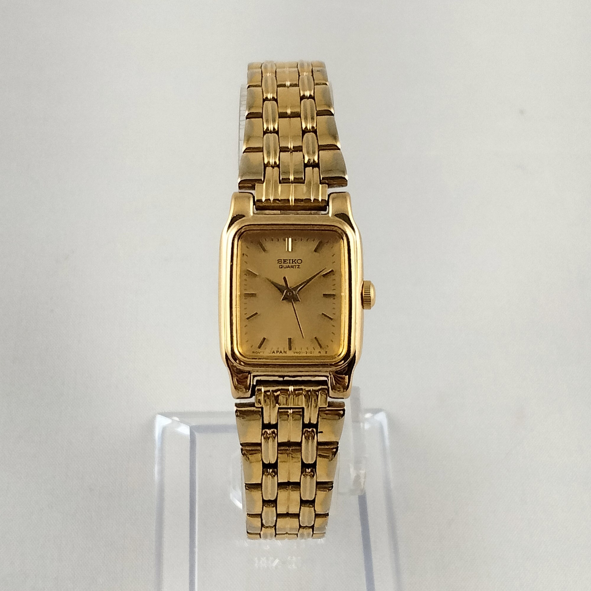 Seiko Women's All Gold Tone Watch, Rectangular Dial, Bracelet Strap