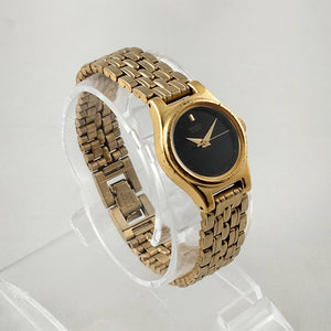 Seiko Women's Gold Tone Watch, Black Dial, Bracelet Strap