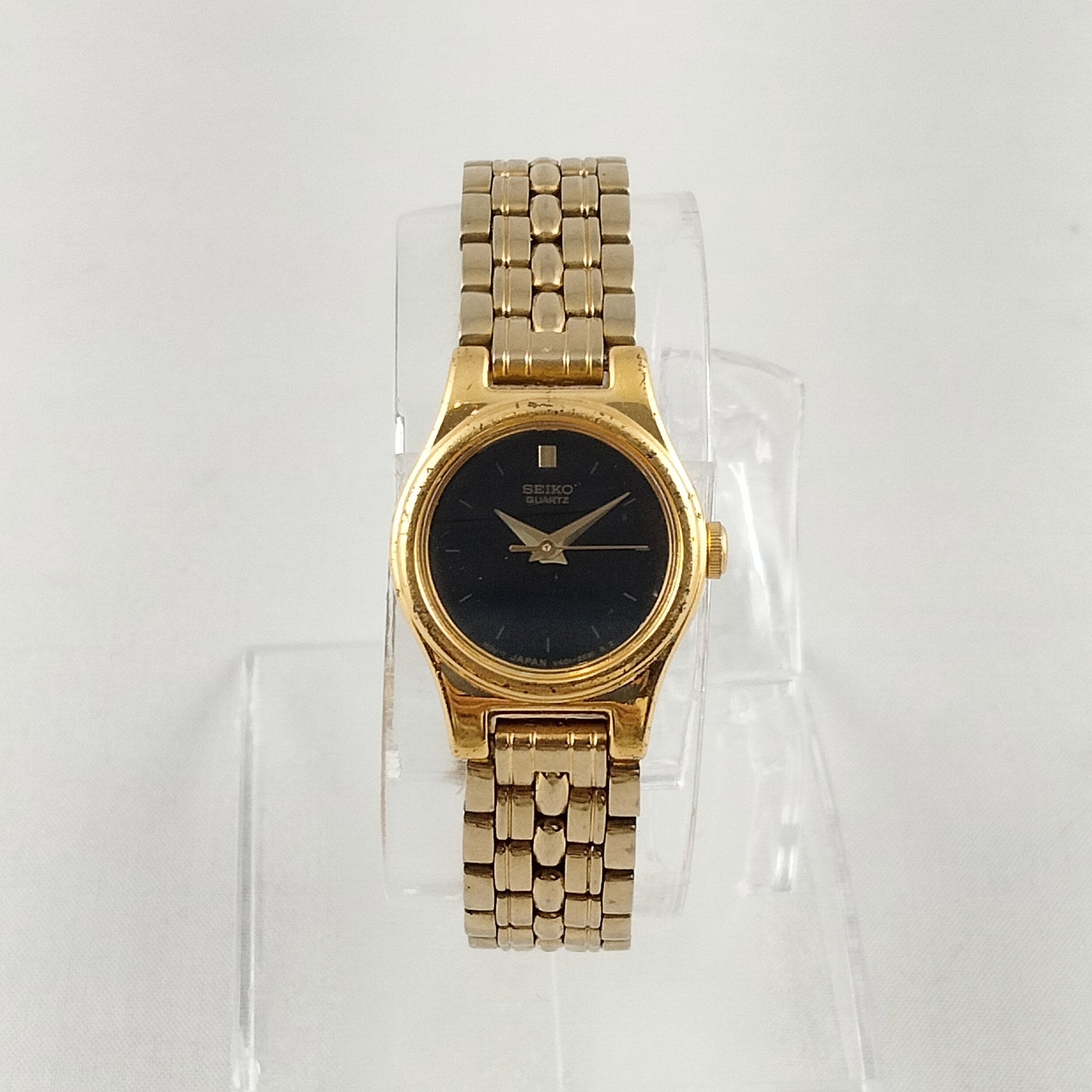 Seiko Women's Gold Tone Watch, Black Dial, Bracelet Strap