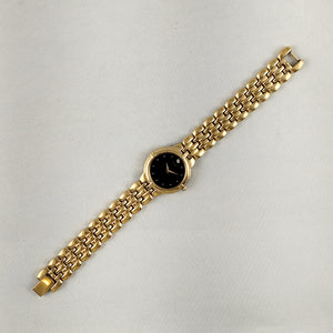 Seiko Women's Gold Tone Watch, Black Dial, Gem Detail, Bracelet Strap