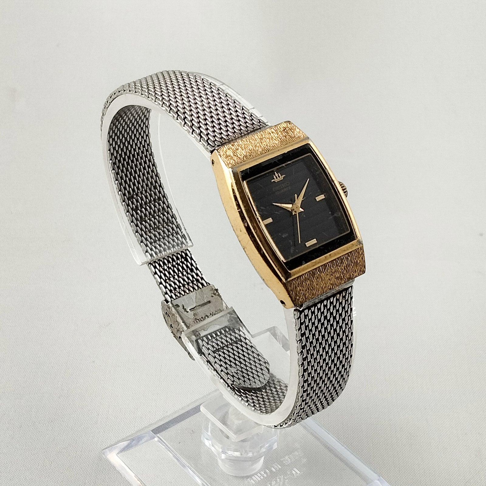 Seiko Women's Watch, Black Square Dial, Mesh Strap
